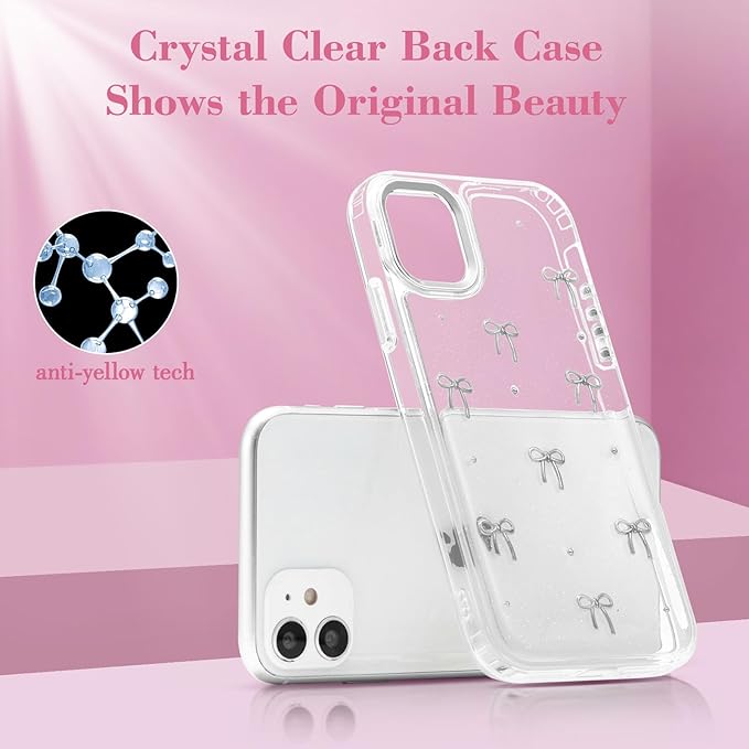 EYZUTAK Case for iPhone 11, Bling Glitter 3D Bowknot Phone Case Cute Sparkly Crystal Clear Bow Aesthetic Design Case Slim Soft Durable TPU Transparent Protective Cover for Women Girls - Bow