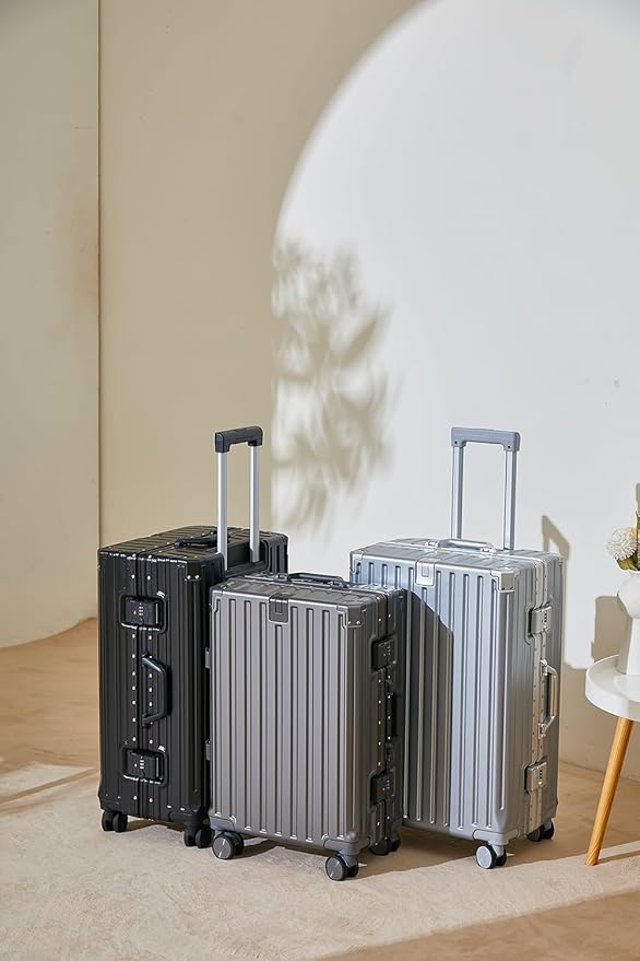 20 Inch PC Hard Shell Carry On Luggage with Aluminum Frame, Grey Suitcase with Cup Holder and USB Port, Zipperless Luggage for Business Travel