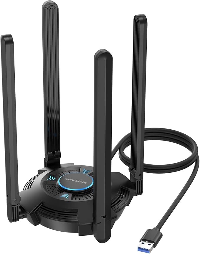 WAVLINK AX5400 USB WiFi 6E Adapter for PC, Tri-Band USB3.0 WiFi Adapter for Desktop PC Laptop, Wireless Adapters with 4x5 dBi,Antennas, 6G/5.8G/2.4G, OFDMA, WPA3, WiFi Dongle for Windows 11/10 ONLY