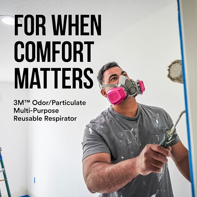 3M P100/OV Odor/Particulate Multi-Purpose Reusable Respirator 65021, Medium Size, NIOSH-APPROVED Organic Vapor Cartridge & P100 Rated Filters, Flexible, Thermoplastic Faceseal For Comfort (65021H1-DC)
