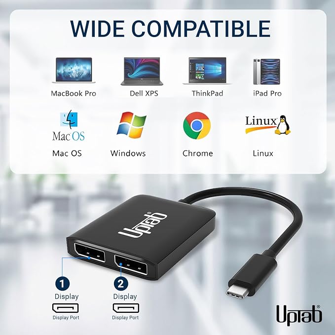 USB C to Dual DisplayPort Adapter Hub, Extended Dual 4K 60Hz Display Port Multi Monitors Splitter for Thunderbolt 3/4 and USB4 Compatible Dell XPS 13 15, Lenovo Yoga, Samsung Chromebook, HP, and More