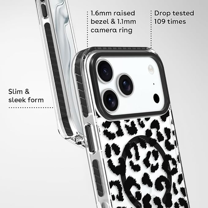 SAKUULO Magnetic for iPhone 17 Pro Case with Screen Protector [Compatible with MagSafe] Black Leopard Print Pattern Wireless Charge Strengthen Protection Cover Black Leopard (6.3")