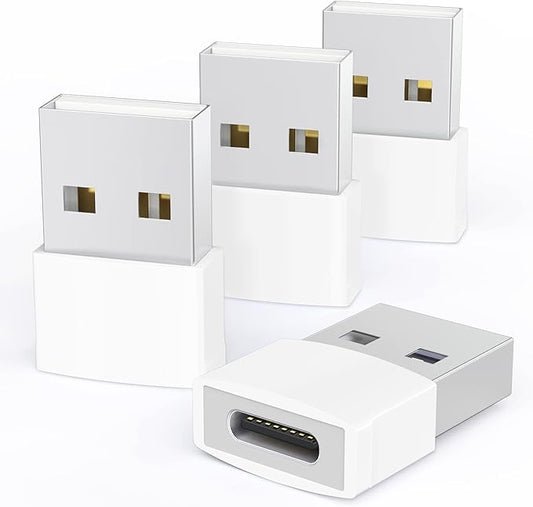 Syntech USB to USB C Adapter 4 Pack, Type C Female to USB Male Converter Power Charger Cable Adapter Compatible with MagSafe Apple Watch Series 10/SE/Ultra 2 iPhone 16 Plus Pro Max AirPods Pro, White