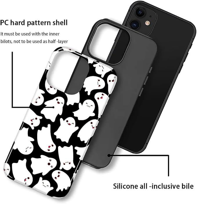 Case for iPhone 11 Case,Halloween Ghosts Bats Design - Hybrid Dual Protection Silicone + Hard PC Shockproof Full Body Cover Slim Anti-Scratch Protective Case for Men Women