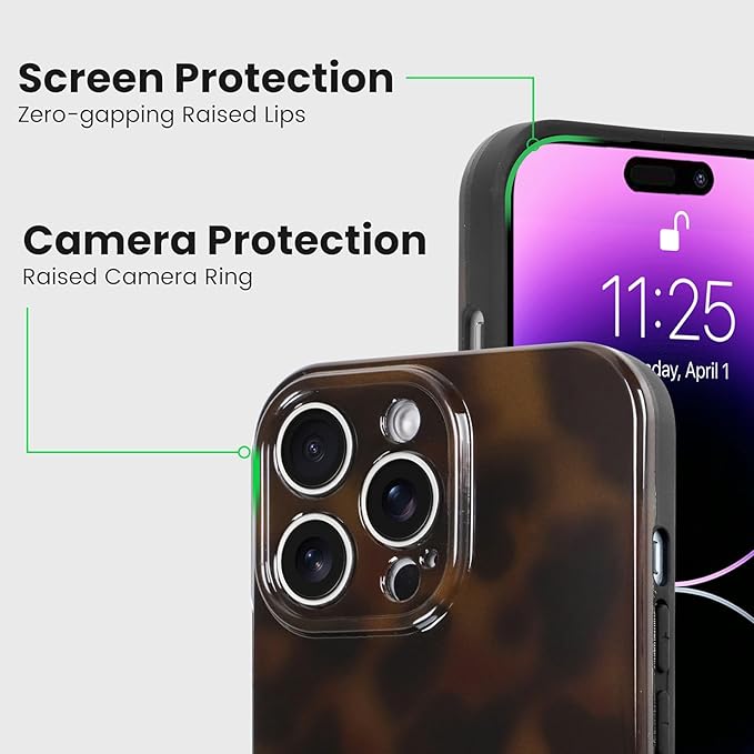 Phone Case for iPhone 14 Pro Max Cute Stylish Leopard Aesthetic Tortoise Amber Design Slim Shockproof Translucent Matte Brown Clear Case for iPhone 14 Pro Max, Deep Tortoise Print