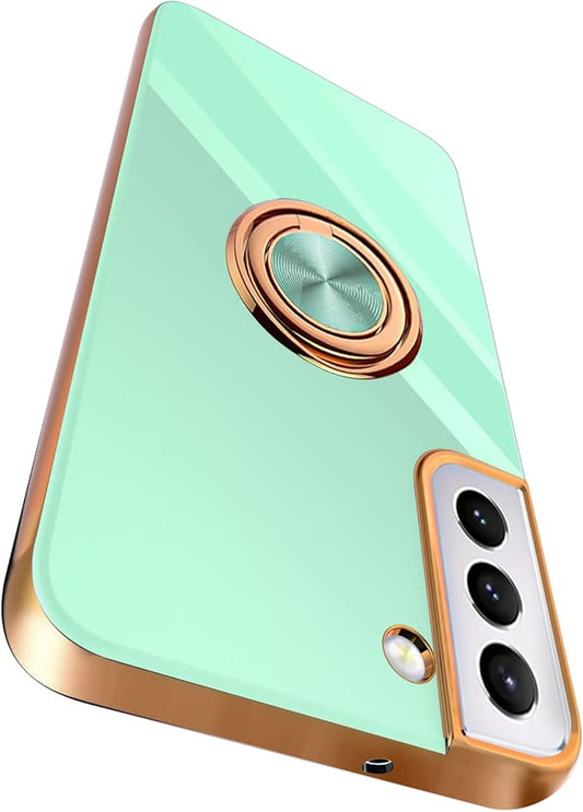Tnarru Compatible for Samsung Galaxy S22 Plus Case with Ring Holder Kickstand [with Magnetic] Soft TPU Shockproof Electroplated Protective Phone Case for Galaxy S22+ 5G Light Green