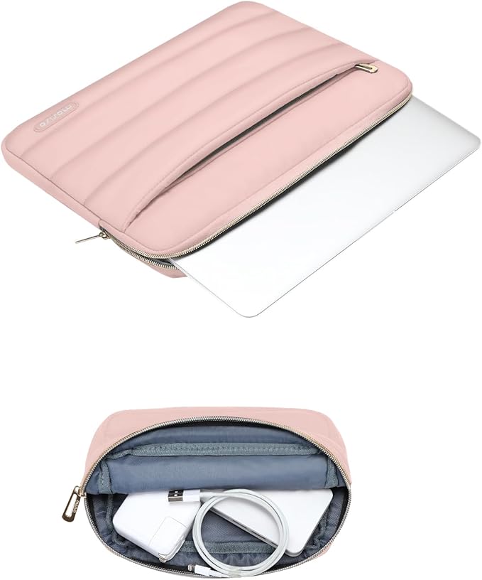 MOSISO 13.3 inch Laptop Case, 13-13.3 inch Puffy Laptop Sleeve Compatible with MacBook Air 13 13.6 M4 M3 M2 M1/Pro 13/Pro 14, HP Dell ASUS Lenovo,Polyester Horizontal Bag with Small Case, Pink