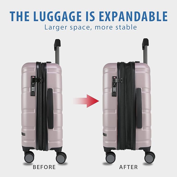 VANKEAN Carry On Luggage with Spinner Wheels & TSA Lock, Expandable Fashionable Hard Shell Suitcase airline approved，20 Inch Carry-On，Light Purple