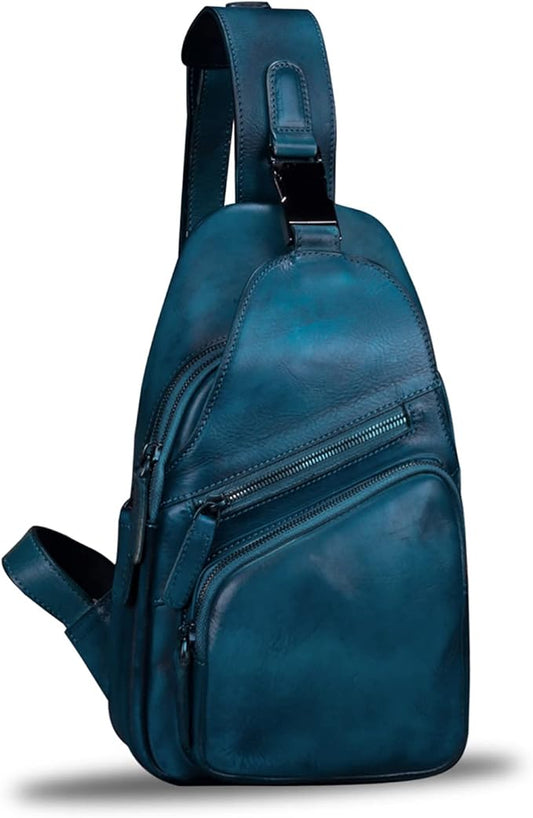 IVTG Genuine Leather Sling Bags for Men and Women Chest Shoulder Backpack Handmade Crossbody Motocycle Daypack