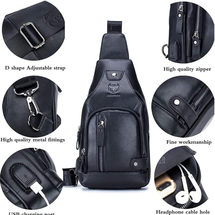 KPYWZER Vintage Leather Sling Bag Backpack for Men Crossbody Shoulder Chest Day Pack Backpacks