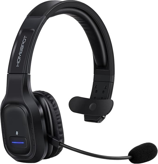 HomeSpot JM100 Trucker Bluetooth Headset with AI Noise Canceling, Wireless Headset with Rotatable Microphone and Big Mute Button, 34 Hrs Talk Time for Trucking, Home Office, Call Center