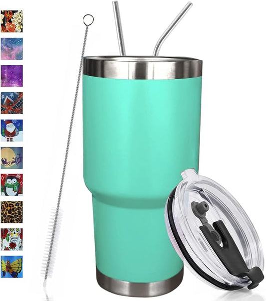 SYACOT 30oz Tumbler Double Wall Stainless Steel Vacuum Insulated Travel Mug with Splash-Proof Lid Metal Straw and Brush