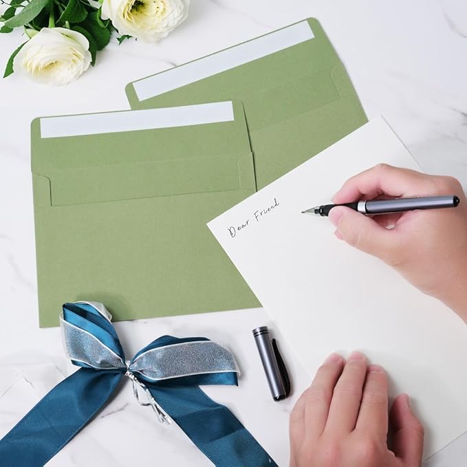 Keketer A2 Sage Green Printable Envelopes 80 Pack Self - Seal, for 5x7 Cards, Weddings, Invitations, Baby Shower 4.375 x 5.75 Inches