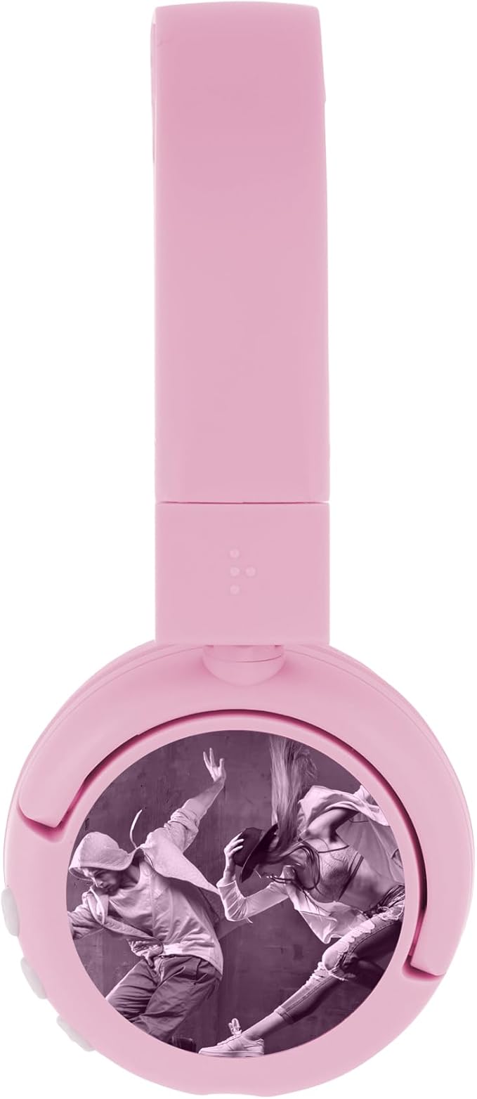BuddyPhones POP Fun | Foldable Bluetooth Kids Headphones + Microphone, Works Wired or Wireless - SafeAudio Volume Limiting for iPhone/iPad/Tablet/PC and More (Pink)