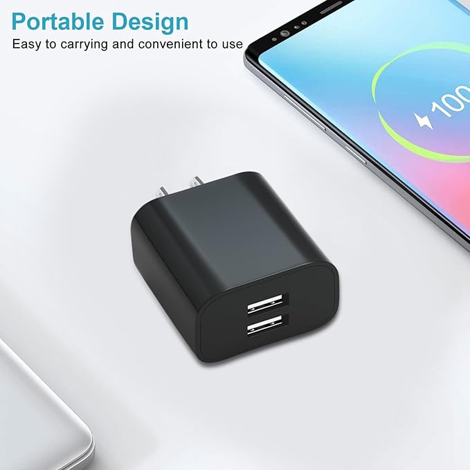 3 Pack USB Wall Charger, Dual Port Plug Adapter for Wall Outlet Charging Block, USB Power Adapter for iPhone 14/13/12/11 Pro/Pro Max, XS/XR/X, Galaxy, Pixel, Moto and Android Phones (Black)