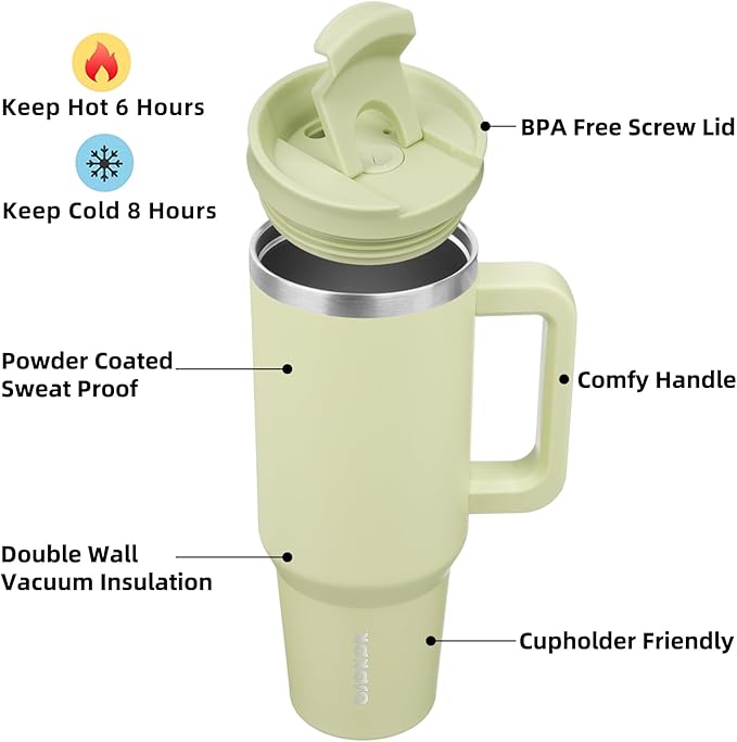 BJPKPK Tumbler With Handle 40 oz Stainless Steel Insulated Tumbler With Lid And Straw For Water Or Ice Coffee,Macaron Green