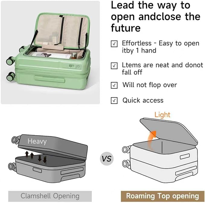 ROAMING Expandable 24-Inch Checked Luggage with Mute Brake Wheels Airline Approved Hard Shell Suitcases with Front Pocket Top Opening Luggage with TSA Lock for Short Business Travel, Jade cyan