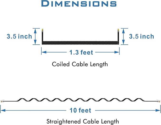 NECABLES 2Pack Phone Cord for Landline Telephone Handset Cord High Elastic Curly Coiled Phone Cable RJ9 4P4C Male to Male Black