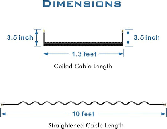 NECABLES 2Pack Phone Cord for Landline Telephone Handset Cord High Elastic Curly Coiled Phone Cable RJ9 4P4C Male to Male Black