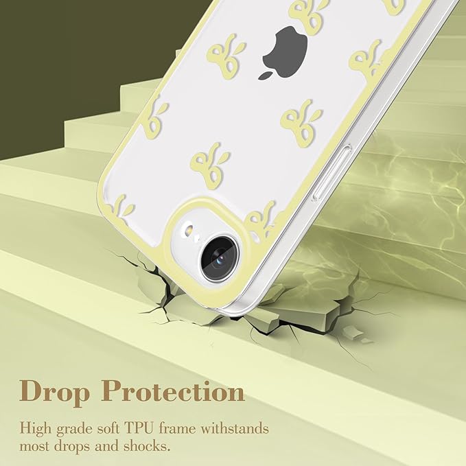 EYZUTAK Case for iPhone 16e, Clear Cute Ribbon Bowknot Pattern Aesthetic Transparent Phone Case Raised Camera Protection Stylish Slim Soft Durable TPU Protective Cover for Women Girls - Yellow
