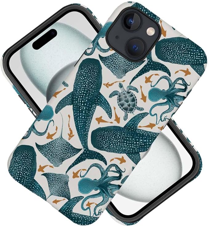 DAIZAG Case Compatible with for iPhone 15,Octopus Turtle Manta Ray Whale Phone Case for iPhone 15 for Girl Women Boy Men