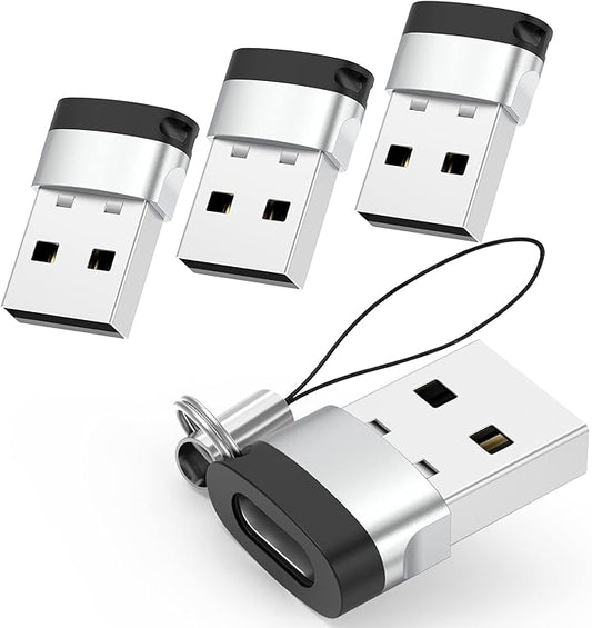 USB C Female to USB Male Adapter 2.0 (Sliver, 4 Pack)
