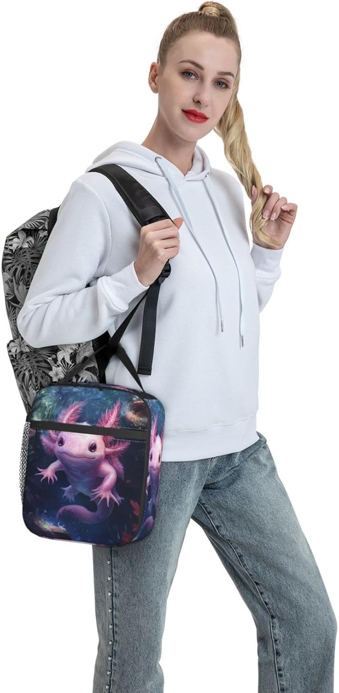 Axolotl Lunch Box for Women Kids Girls Men Insulated Lunch Bag Lunchbox Adults Lunch Tote Bags Reusable Cooler for Work Office School Picnic Travel