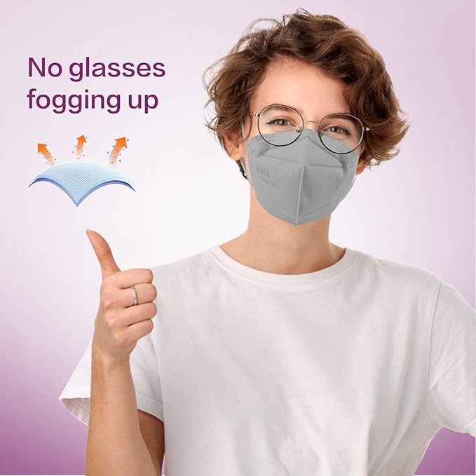 Miuphro KN95 Face Mask, 5-Layer Design Cup Dust Safety KN95 Masks 25 Pack, Gray