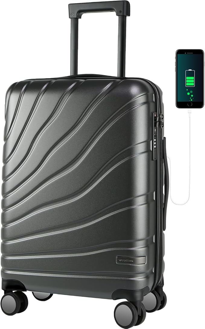 VANKEAN Carry On Luggage with Spinner Wheels & TSA Lock, Expandable Fashionable Hard Shell Suitcase airline approved，20 Inch Carry-On，Dark Grey