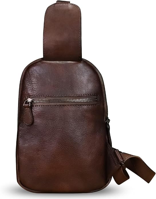 Genuine Leather Silng Bag for Women Small Vintage Leather Sling Backpack Fashion Shoulder Crossbody Bag Chest Purse