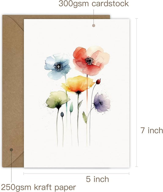 25 Watercolor Flowers Greeting Cards All Occasion Blank Note Cards with Envelopes