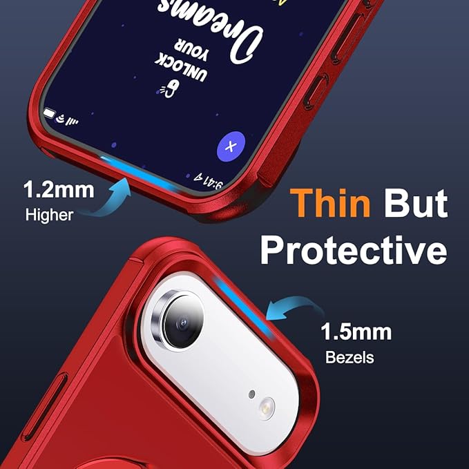 Compatible with iPhone 17 Air Case with Invisible Magnetic O-Ring Stand Military-Grade Phone Case for iPhone 17 Air 6.5" [Compatible with Mag-Safe][Great Grip Feeling], Red