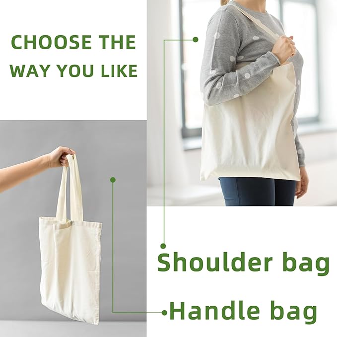 6 I 12 I 24 Pack Canvas Tote Bags,Reusable Blank Canvas for Shopping Bags,Grocery Bags,DIY Gift Bags