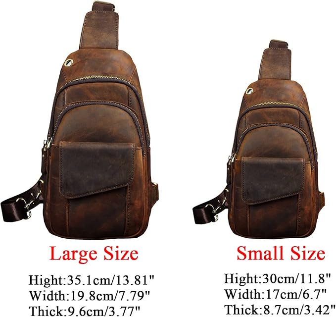 Le'aokuu Men Outdoor Casual Travel Hiking Tea Crossbody Chest Sling Bag Rig One Shoulder Strap Bag Backpack Men Leather