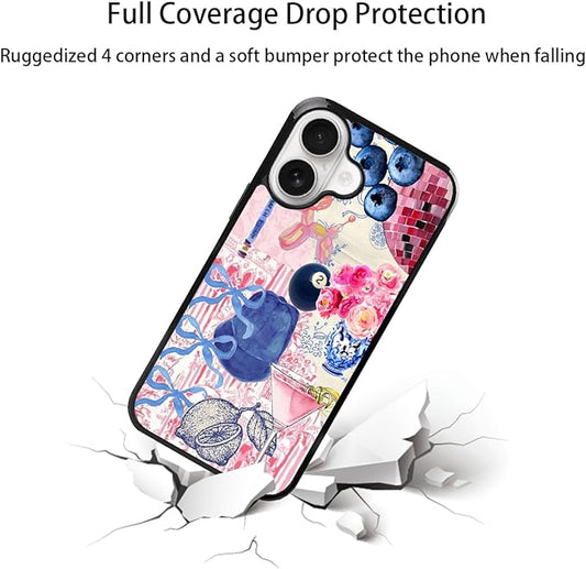 Aesthetic Collage Shockproof Protective Trendy Preppy Phone Case for iPhone 16 Cute Flower Bow Cover