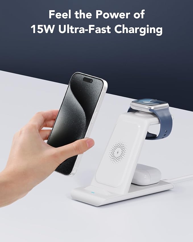 HATALKIN 3 in 1 Wireless Charging Station Compatible for Apple Products Multiple Devices Charger for Apple Watch Ultra 11 10 9 8 7 SE AirPods Pro iPhone 17 16 15 14 13 Pro Max/X/XS Fast Charger Stand