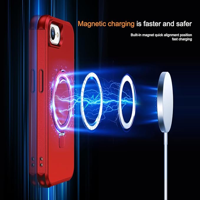 Compatible with iPhone 16E Case with Invisible Magnetic O-Ring Stand Military-Grade Case for iPhone 16E 6.1" 2025 [Compatible with Mag-Safe][Great Grip Feeling], Red