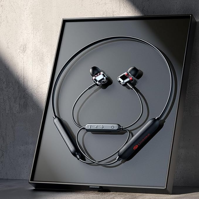 LINKLIKE Neckband Bluetooth Earbuds 100H Playtime with 4 Drivers Enhanced Bass,V5.2 Wireless Earbuds, IPX7 Waterproof,Comfort Fit Neckband Headphones for Sports, Gym Running Workout Business Travel