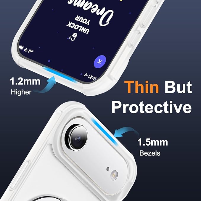 Compatible with iPhone 17 Air Case with Invisible Magnetic O-Ring Stand Military-Grade Phone Case for iPhone 17 Air 6.5" [Compatible with Mag-Safe][Great Grip Feeling],Translucent