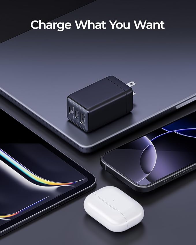 67W USB C Charger, 3-Port GaN Fast Charging Block with Foldable Plug, Compatible with MacBook Pro/Air, iPad Pro, iPhone 16/15/Pro, Galaxy S25/S24, Note20, Pixel, Apple Watch, (Black)