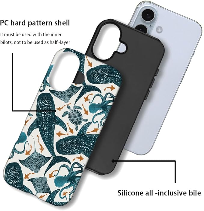 DAIZAG Case Compatible with for iPhone 16,Octopus Turtle Manta Ray Whale Phone Case for iPhone 16 for Girl Women Boy Men