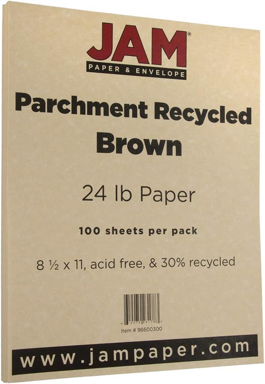 JAM PAPER Parchment 24lb Paper - 90 gsm - 8.5 x 11 - Natural Recycled - 500 Sheets/Ream
