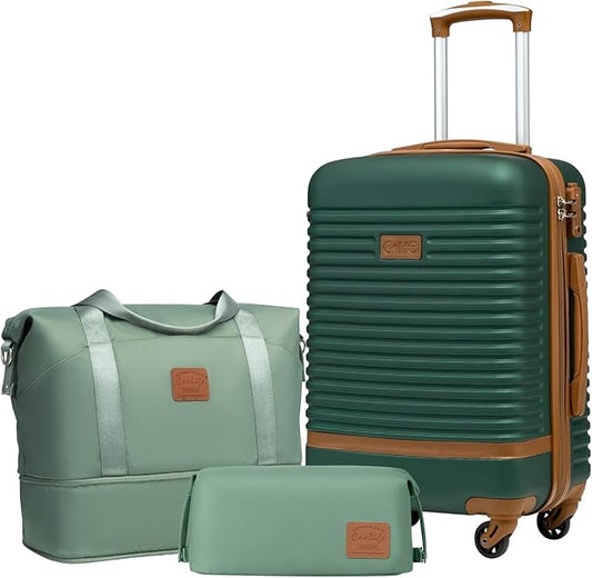 Coolife Suitcase Set 3 Piece Luggage Set Carry On Travel Luggage TSA Lock Spinner Wheels Hardshell Lightweight Luggage Set(Dark Green, 3 piece set (DB/TB/20))