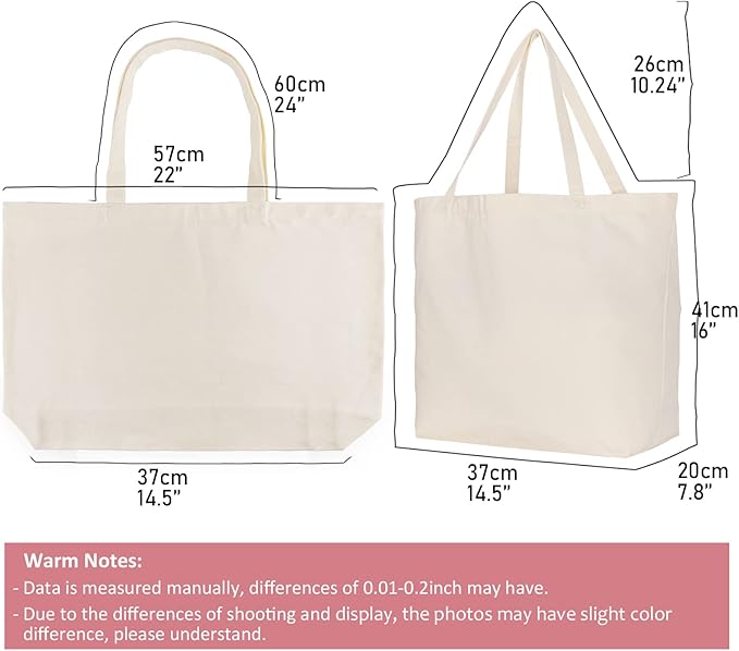 Koolmox Tote Bag Bulk with Zipper, 6-Pack 22x16x7.8'' Beige Tote Bag, 12Oz Durable Grocery Tote with Reinforced Handles and Wide Bottom for Grocery Shopping Bags Washable and Reusable Carry All Bags