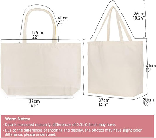 Koolmox Canvas Grocery Bag, 6-Pack 22'' Large Bags with Reinforced Handles, 12 Oz Heavy Duty Reusable Washable Grocery Shopping Bags Plain Totes for Teacher Paint Embroidery Draw DIY Art Craft Totes