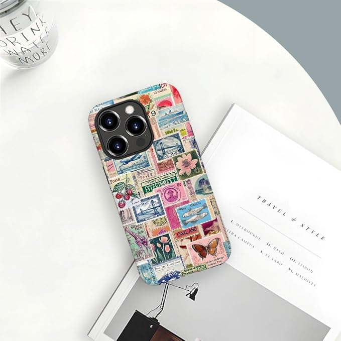 DAIZAG Case Compatible with iPhone 11 Pro Max,Fit Shockproof Cover for Women Girls,Retro Stamp Collage