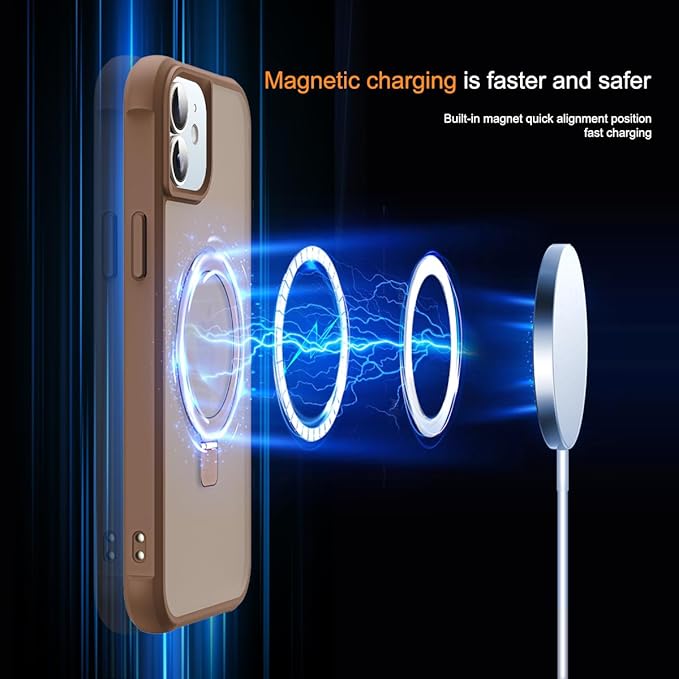 Compatible with iPhone 12 Case & iPhone 12 Pro Case with Invisible Magnetic O-Ring Stand Translucent Phone Cases 6.1" [Compatible with Mag-Safe][Great Grip Feeling],Desert Brown