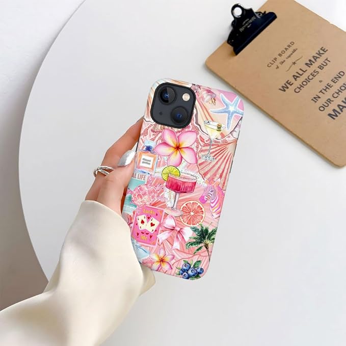 DAIZAG Case Compatible with iPhone 14,Fit Shockproof Cover for Women Girls,European Collage Lily Flower Seashell Pink