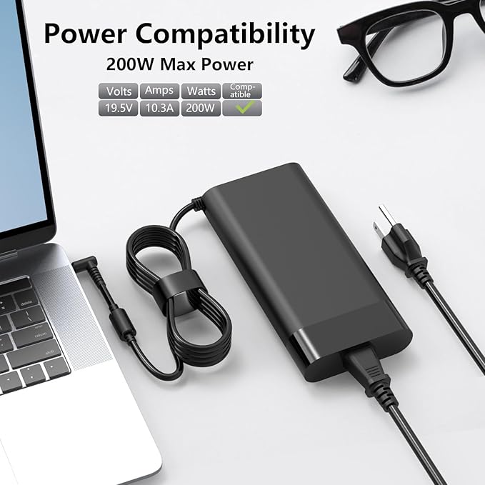 200W AC Adapter Charger Compatible with TPN-DA10 L00818-850 L00895-003 ADP-200HB B HP OMEN Laptop 15-dh0005la OMEN 17 Series Laptop Power Supply Cord