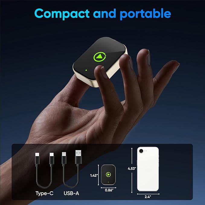 2-in-1 Wireless Carplay Adapter for Apple iPhone & Android, Car Play Adapter Used to Convert Wired Connections Into Wireless, Compatible with Car's Wired CarPlay & Android Auto Vehicles Plug & Play